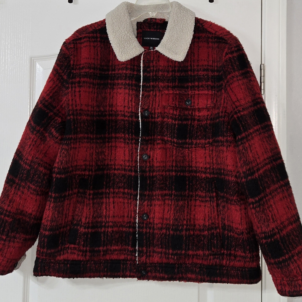 Lucky Brand Red and Black Plaid Shirt Jacket